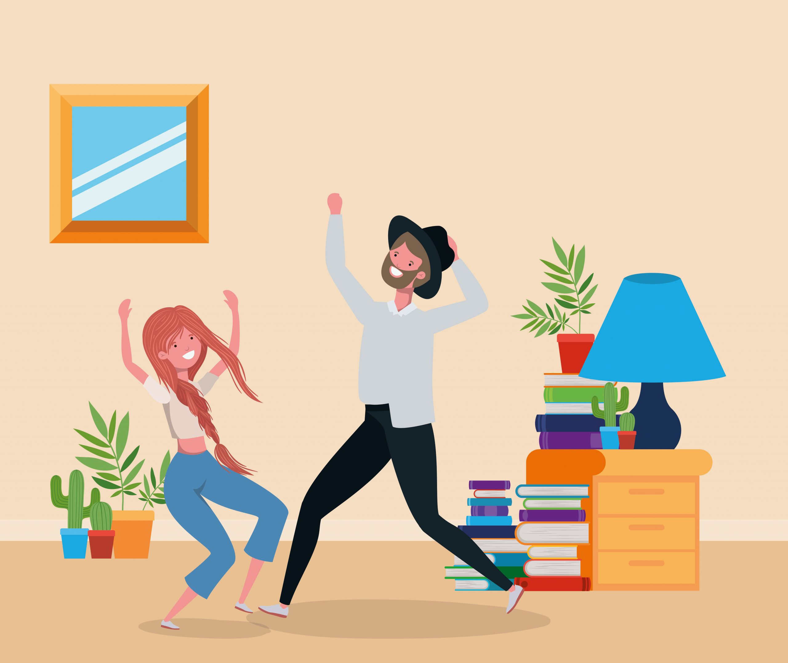 young couple dancing in the livingroom